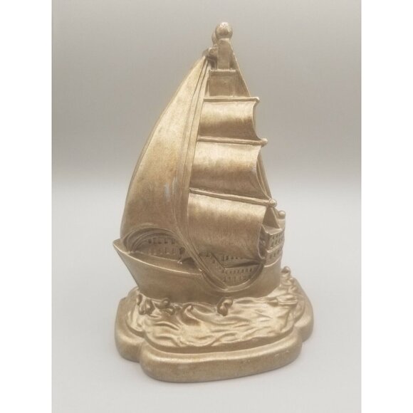 Spanish Galleon Clipper Ship Plaster Book Ends Nautical Beach House Pair Two - Picture 9 of 11